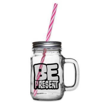 Be present at the moment here and now Quote Text - Glass jar with handle and screw cap - clear - Right