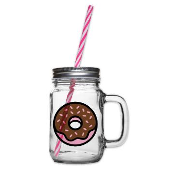 Donut Chocolate Sprinkles Icon - Glass jar with handle and screw cap - clear - Right