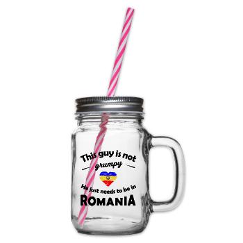 Buntes Romania Fanshirt - Henkelglas mit Schraubdeckel - Klar - Rechts
