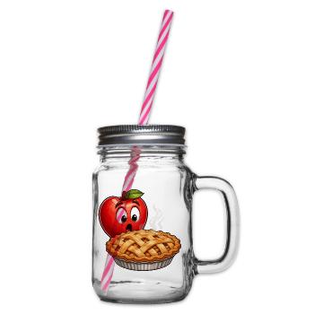 Apfelpie Mascot mit dampfendem Pie - Henkelglas mit Schraubdeckel - Klar - Rechts