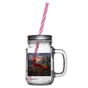 Roter Drache auf Mystischen Feldern - Henkelglas mit Schraubdeckel - Klar - Rechts