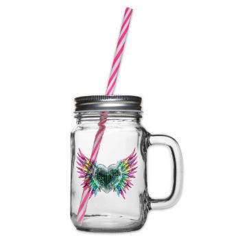 Cyber Heart Bunte Federflügel Futuristische Technik - Henkelglas mit Schraubdeckel - Klar - Rechts