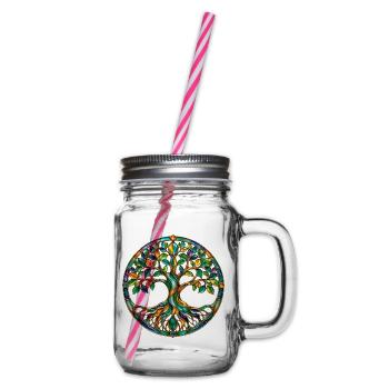 Bunter Lebensbaum - Henkelglas mit Schraubdeckel - Klar - Rechts