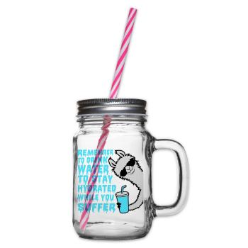 Remember to drink water Denk an Wasser Spruch Lama - Henkelglas mit Schraubdeckel - Klar - Rechts