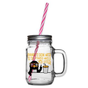 Remember to drink water Denk an Wasser Pinguin - Henkelglas mit Schraubdeckel - Klar - Rechts