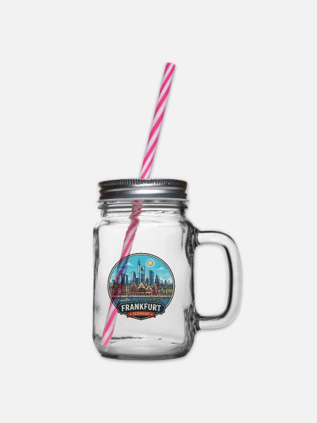 Frankfurter Deutschland Romerberg Skyline-Abzeichen - Henkelglas mit Schraubdeckel - Klar