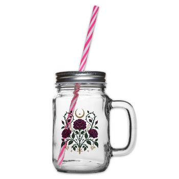 Gothic Floristik mit Mond – Dunkle Botanik Design - Henkelglas mit Schraubdeckel - Klar - Rechts