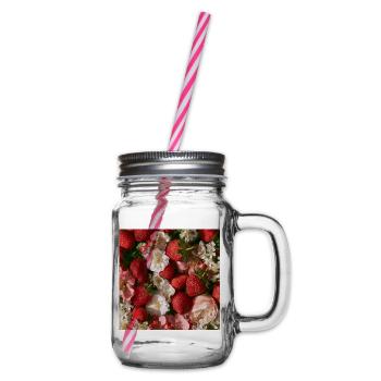 Romantische Erdbeeren und Blumen - Henkelglas mit Schraubdeckel - Klar - Rechts