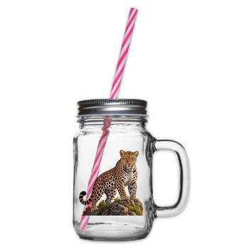 Leopard Realistisch auf Felsen - Henkelglas mit Schraubdeckel - Klar - Rechts