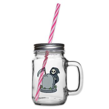 Cartoon-Sensenmann hinter einem Grabstein - Henkelglas mit Schraubdeckel - Klar - Rechts