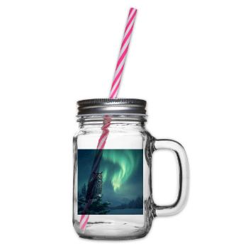 Aurora-Eule über Schneekiefern - Henkelglas mit Schraubdeckel - Klar - Rechts