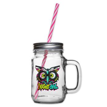 Neon Night Owl Mountainbike-Kunst - Henkelglas mit Schraubdeckel - Klar - Rechts