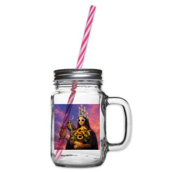 Modernes Porträt mit Sonne und Eulen - Henkelglas mit Schraubdeckel - Klar - Rechts
