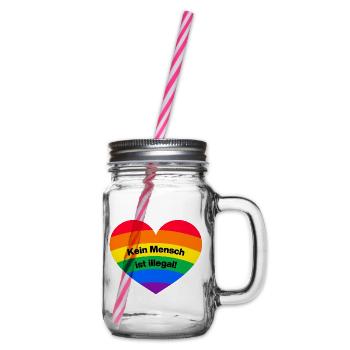 KEIN MENSCH IST ILLEGAL REGENBOGEN, GEGEN RECHTS - Henkelglas mit Schraubdeckel - Klar - Rechts