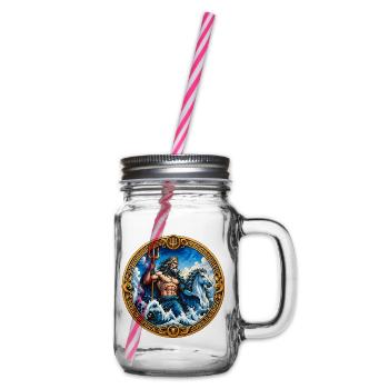 Poseidon auf rauen Wellen - Henkelglas mit Schraubdeckel - Klar - Rechts