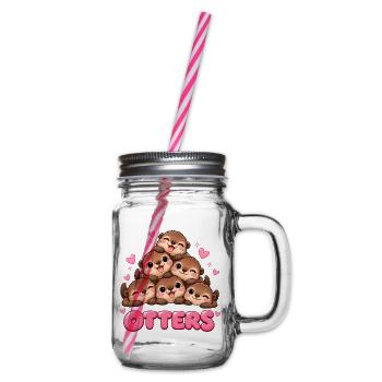 Süße Otter Freunde Cartoon - Henkelglas mit Schraubdeckel - Klar - Rechts