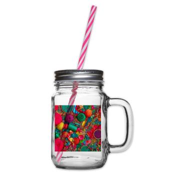 Farbige Stiche: Textilwerkstatt Sparkle - Henkelglas mit Schraubdeckel - Klar - Rechts
