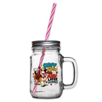 Schnüffeln zuerst Beagle Motiv - Henkelglas mit Schraubdeckel - Klar - Rechts