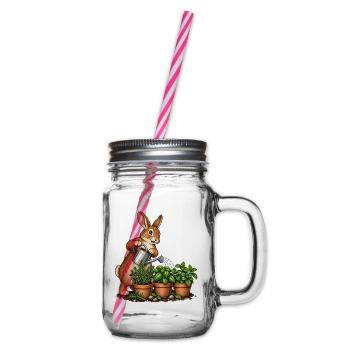 Hase gießt einen Kräutergarten - Henkelglas mit Schraubdeckel - Klar - Rechts