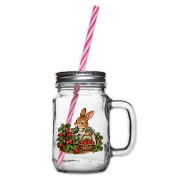 Hase bei der Erdbeerernte - Henkelglas mit Schraubdeckel - Klar - Rechts