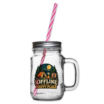 Offline is my Happy Place – Camping & Digital Deto - Henkelglas mit Schraubdeckel - Klar - Rechts