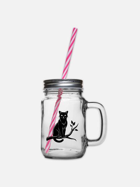 Katze am Ast - Henkelglas mit Schraubdeckel - Klar