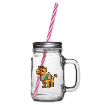 Kamel mit buntem Halsschmuck - Henkelglas mit Schraubdeckel - Klar - Rechts