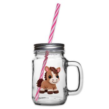 Häkelpferd Kuschelpony - Henkelglas mit Schraubdeckel - Klar - Rechts