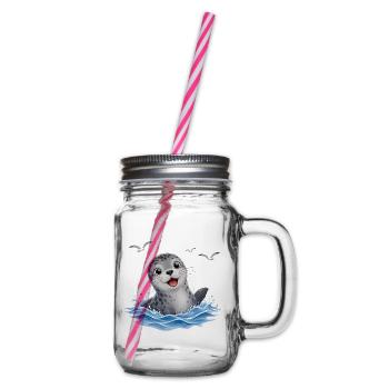 Fröhliche Robbe im Spritzwasser - Henkelglas mit Schraubdeckel - Klar - Rechts