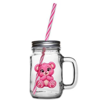 Kawaii Pinker Teddybär - Henkelglas mit Schraubdeckel - Klar - Rechts