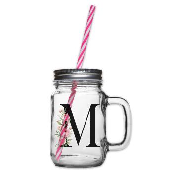 M Buchstabe Monogram Floral - Henkelglas mit Schraubdeckel - Klar - Rechts