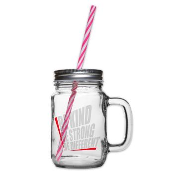 Be Kind Be Strong Be Different Spruch Logo Text - Henkelglas mit Schraubdeckel - Klar - Rechts