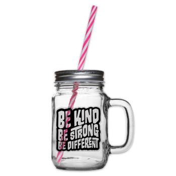 Be Kind Be Strong Be Different Spruch Logo Text - Henkelglas mit Schraubdeckel - Klar - Rechts