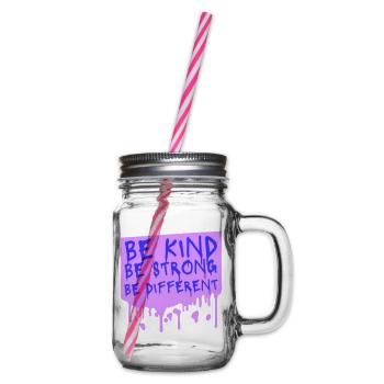 Be Kind Be Strong Be Different Spruch Logo Text - Henkelglas mit Schraubdeckel - Klar - Rechts