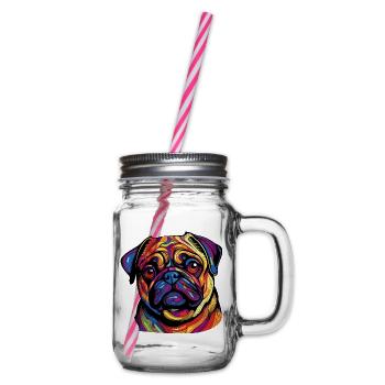 Farbexplosion Pug Portrait - Henkelglas mit Schraubdeckel - Klar - Rechts