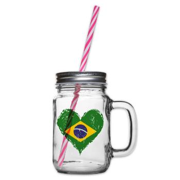 Brasilien Herzflagge Grunge - Henkelglas mit Schraubdeckel - Klar - Rechts