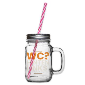 WC? Hinten links. Lustiger Kellner Spruch - Henkelglas mit Schraubdeckel - Klar - Rechts
