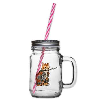 Tattoo Katze mit Messer - Henkelglas mit Schraubdeckel - Klar - Rechts