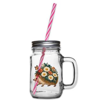 Blühender Igel zwischen Blumen - Henkelglas mit Schraubdeckel - Klar - Rechts