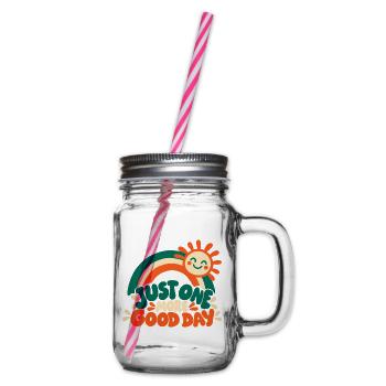 Retro Regenbogen – Just One More Good Day Kinder D - Henkelglas mit Schraubdeckel - Klar - Rechts