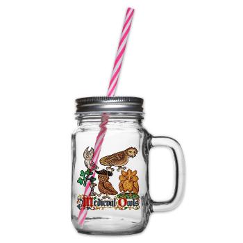 Verzierte mittelalterliche Eulen - Henkelglas mit Schraubdeckel - Klar - Rechts