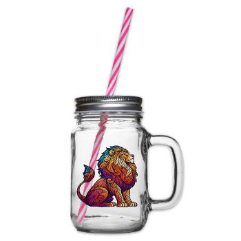 Regenbogen-Löwe im Schwungdesign - Henkelglas mit Schraubdeckel - Klar - Rechts