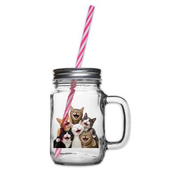 Katzenlachen in einer mehrfarbigen Horde - Henkelglas mit Schraubdeckel - Klar - Rechts