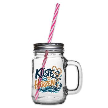 Küste im Herzen – Maritimes Design - Henkelglas mit Schraubdeckel - Klar - Rechts