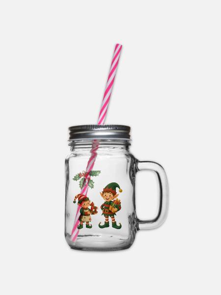 Weihnachtselfen – Festliches Festtagsdesign - Henkelglas mit Schraubdeckel - Klar
