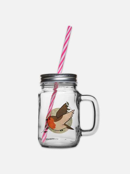 Aquarell Robin auf Kreis - Henkelglas mit Schraubdeckel - Klar
