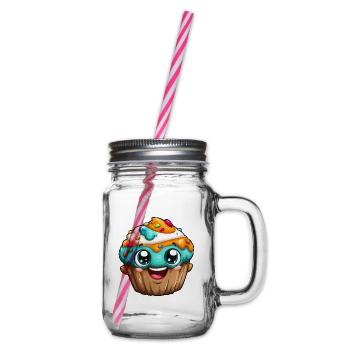 Kawaii Cupcake Cartoon Gesichter - Henkelglas mit Schraubdeckel - Klar - Rechts