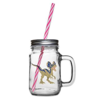 Azurblauer Dino mit Zackenmuster - Henkelglas mit Schraubdeckel - Klar - Rechts