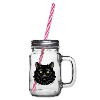 Flauschiges Katzengesicht - Henkelglas mit Schraubdeckel - Klar - Rechts