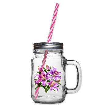 Rosa Lilien-Strauß-Druck - Henkelglas mit Schraubdeckel - Klar - Rechts